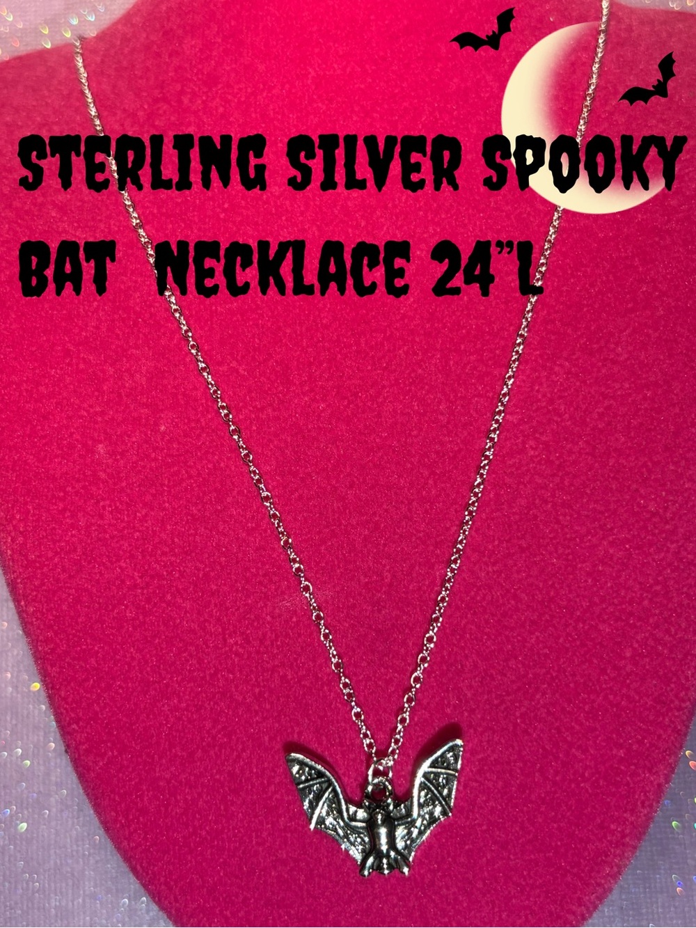 Halloween Bat Figure Necklace Sterling Silver Jewelry Witch Cosplay gothic alt